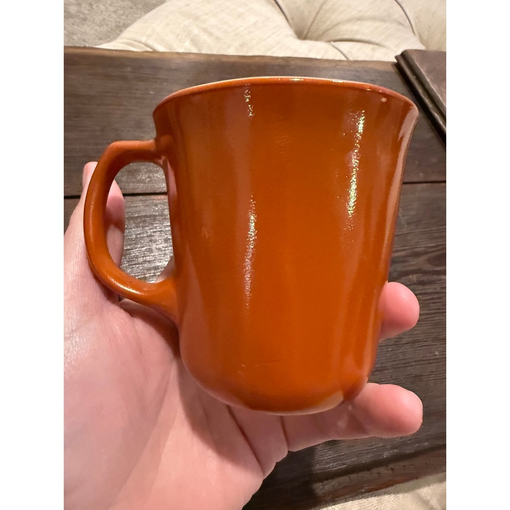 Vintage Corning Burnt Orange Milk Glass Coffee Mug Retro VTG MCM 70s Pyrex Set